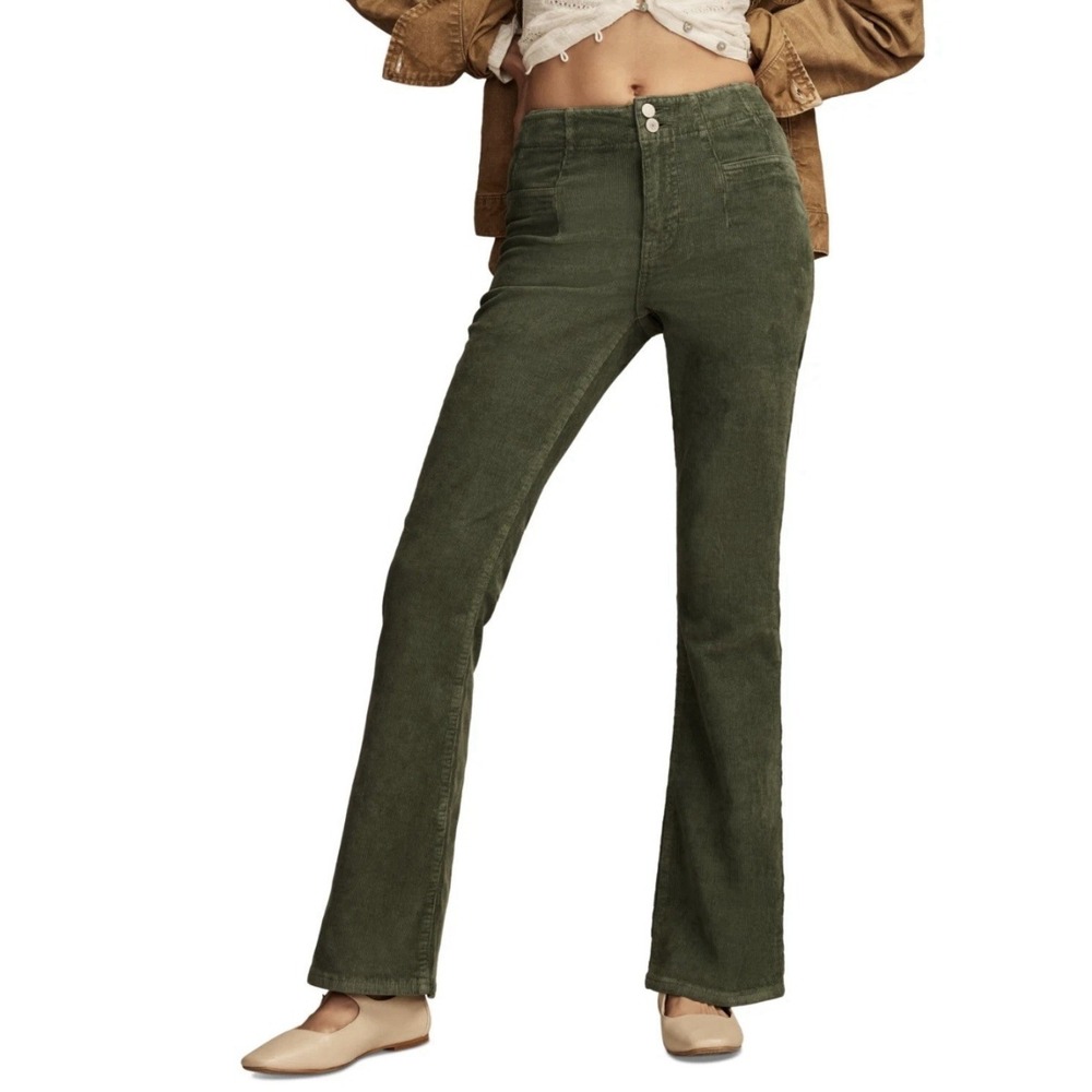 Lucky Brand Women's Stevie High-Rise Corduroy Flare Pants Size 8 / 29 Green NEW